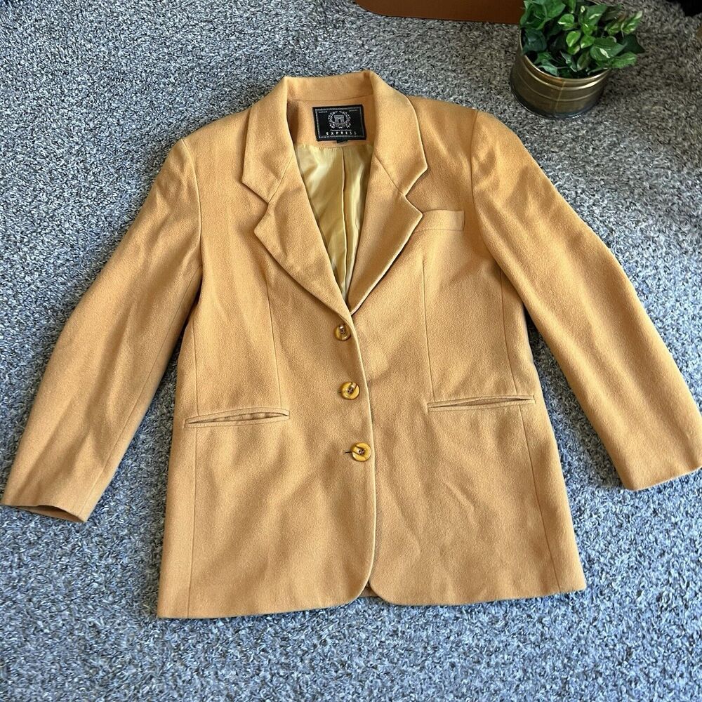 Vintage Express Wool Cashmere Blazer Jacket Womens S/M Oversized Mustard Yellow